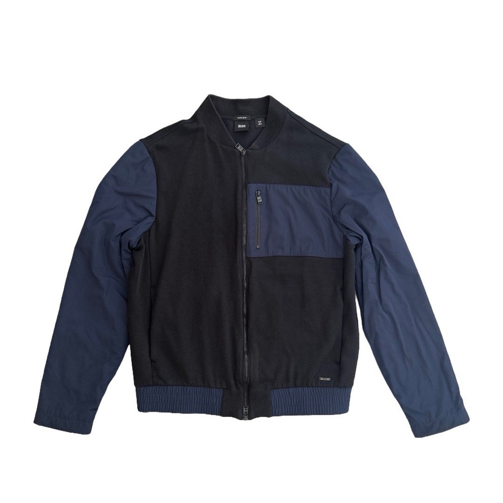 Hugo Boss‎ Men's S Regular Fit Bomber Jacket Black & Blue Color Block Full Zip